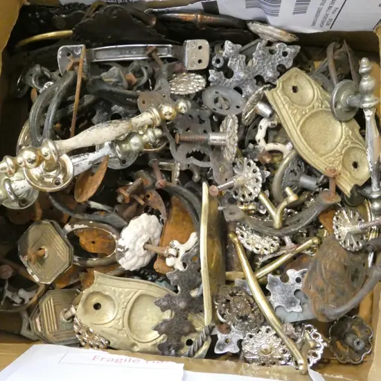BOX OF ASST. FURNITURE FITTINGS etc