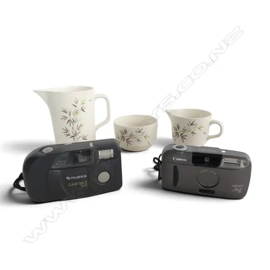 2 35mm CAMERAS + 3 PCES CROWN LYNN GREEN BAMBOO