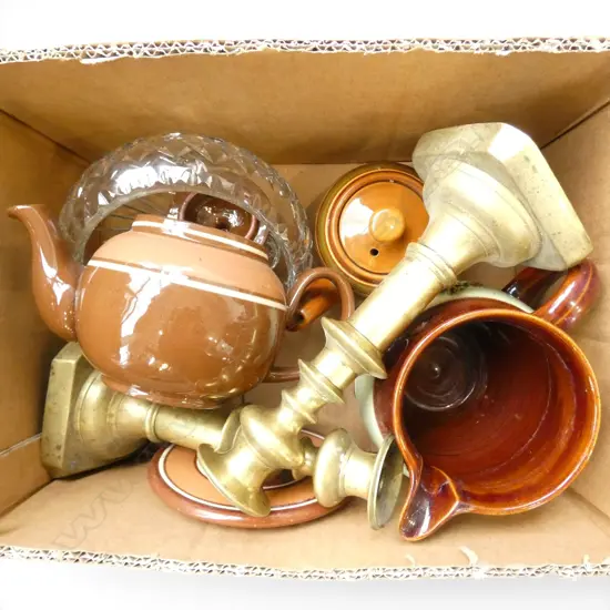 JUG, TEAPOTS, PR BRASS CANDLESTICKS ETC