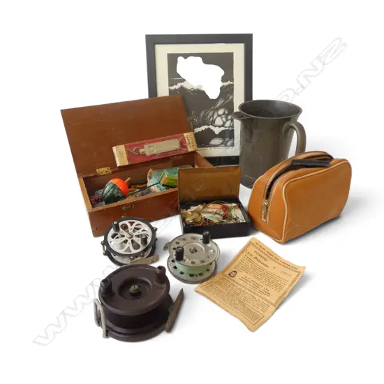 FISHING GEAR, REI HAMON PRINT 406/600, PEWTER JUG ETC