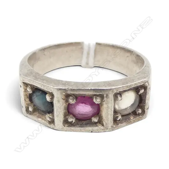 S/SILVER MOONSTONE PINK & BLUE SAPPHIRE LARGE RING SIZE U