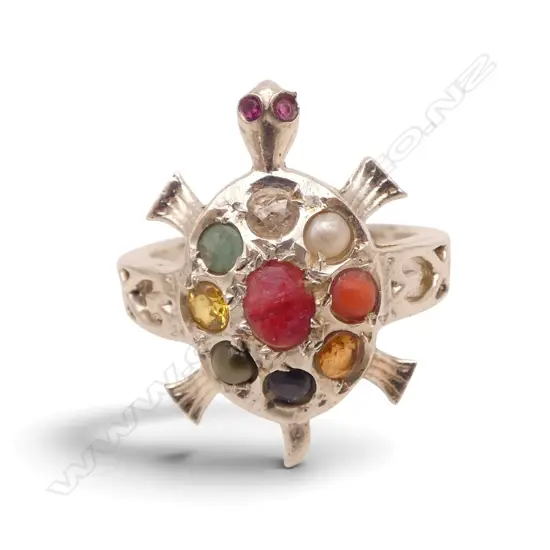SILVER PROSPERITY RING w NINE GEMSTONES, SIZE S