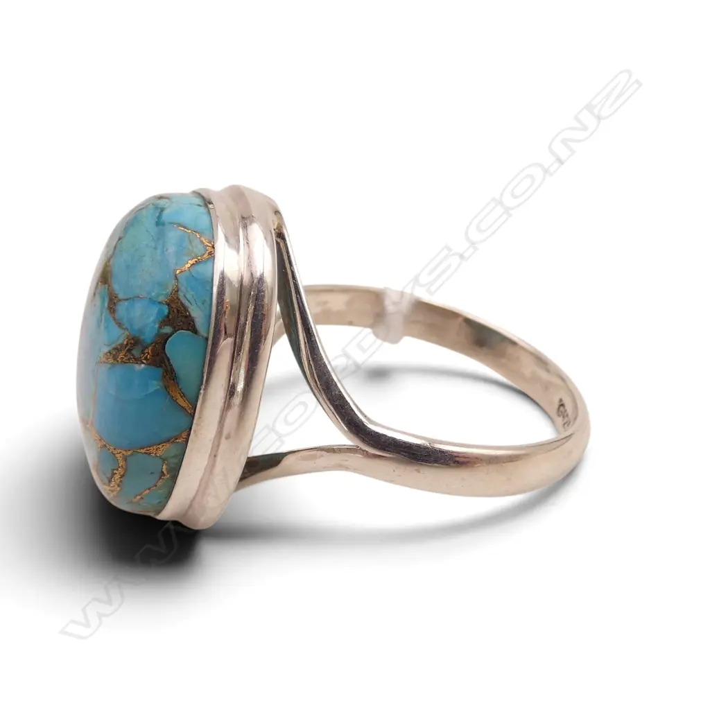 SILVER TURQUOISE RING SIZE R Image 1++