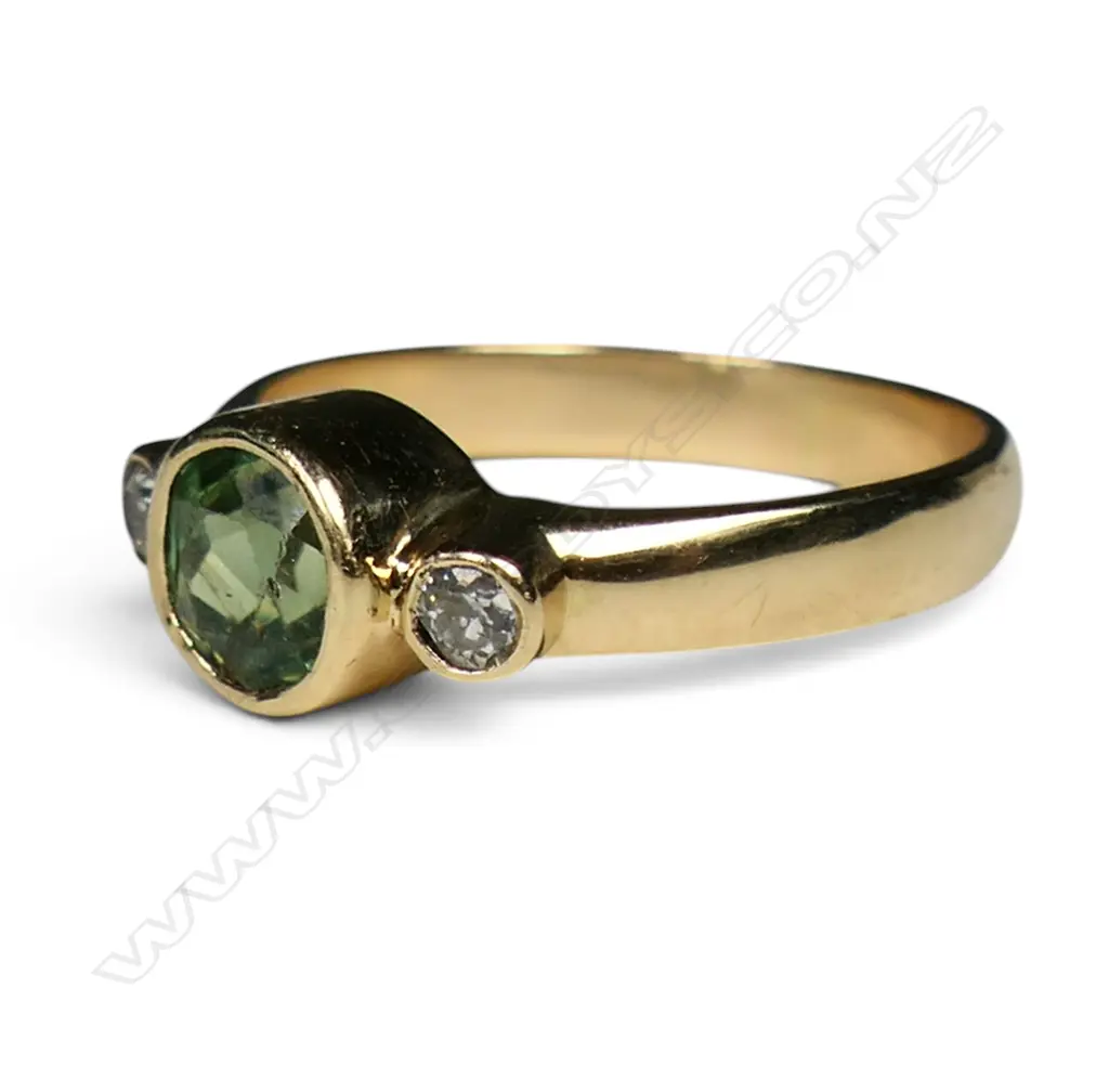 15CT TOURMALINE RING with 2 early cut diamonds, 3.2gms SIZE M Image 1++