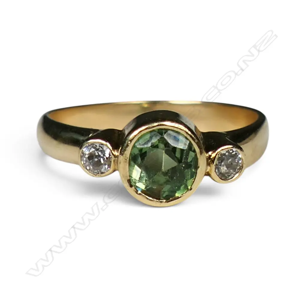 15CT TOURMALINE RING with 2 early cut diamonds, 3.2gms SIZE M Image 1++
