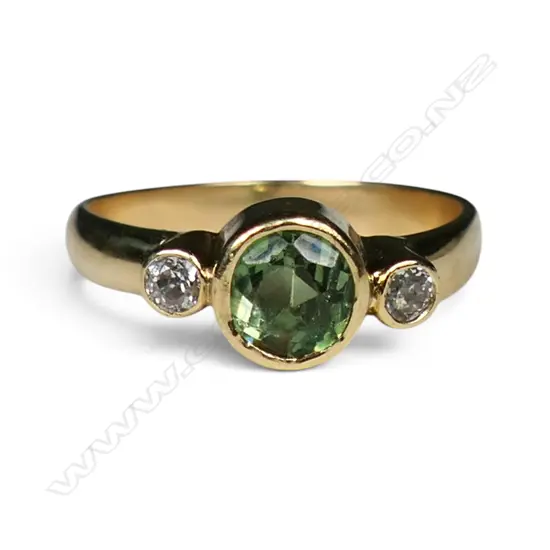 15CT TOURMALINE RING with 2 early cut diamonds, 3.2gms SIZE M