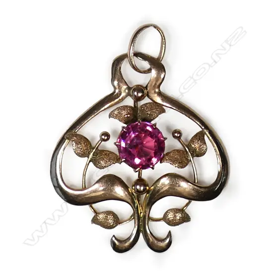 EDWARDIAN ART NOUVEAU 9CT Y.GOLD & PINK TOURMALINE DOUBLET PENDANT, 2.25gm