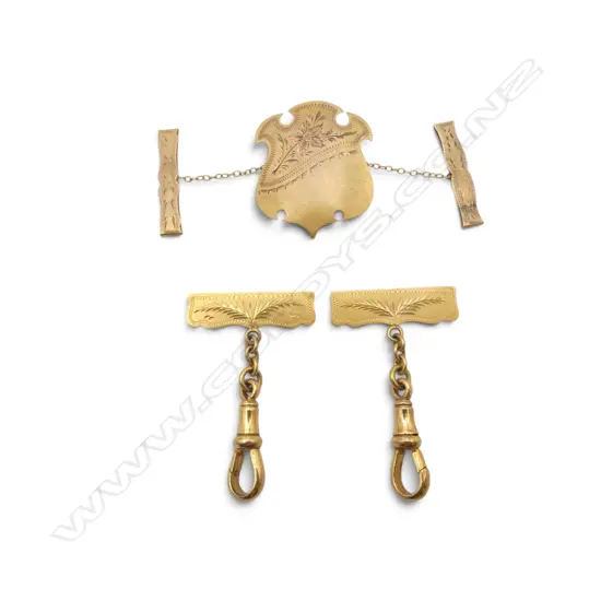 Early 20thC 9ct GOLD FOB FITTINGS clips not stamped testing 7ct+. 10.6gms