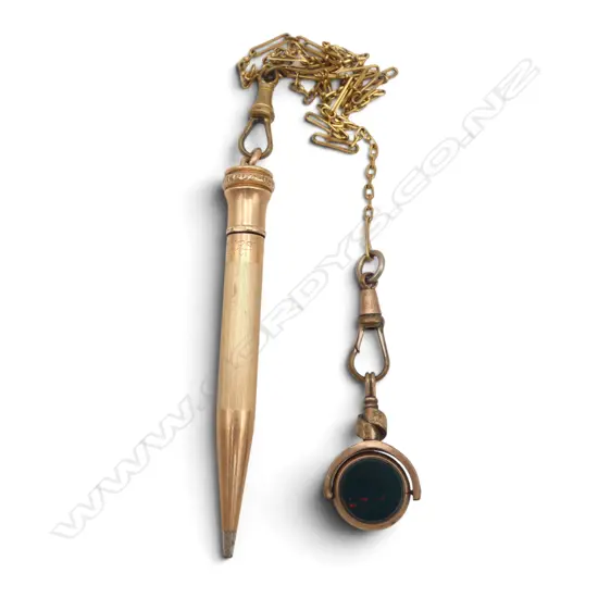 GOLD PLATED PEN, CHAIN AND FOB SPINNER