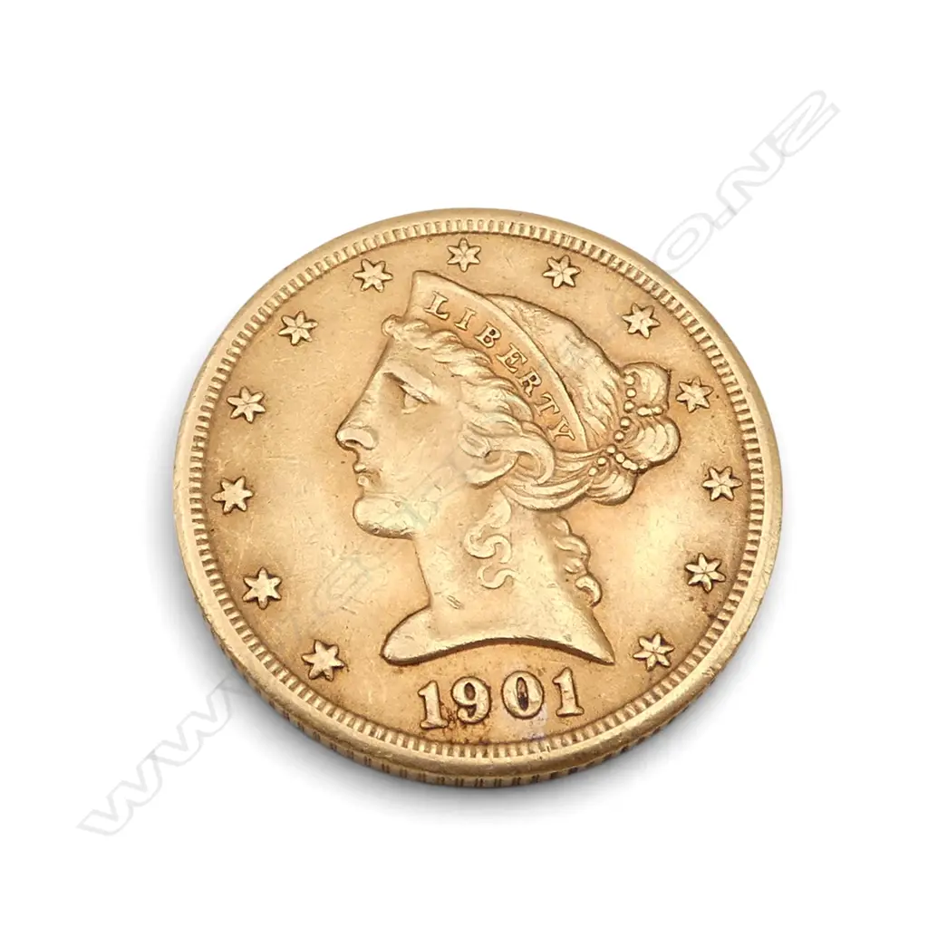 UNITED STATES OF AMERICA 1901 $5 COIN testing 20ct GOLD 8.35gms Dia.21mm Image 1++