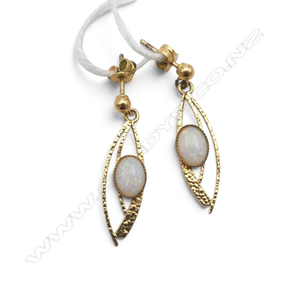 PR SILVER GILT & MILK OPAL DROP EARRINGS. Pierced ear fittings Image 1++