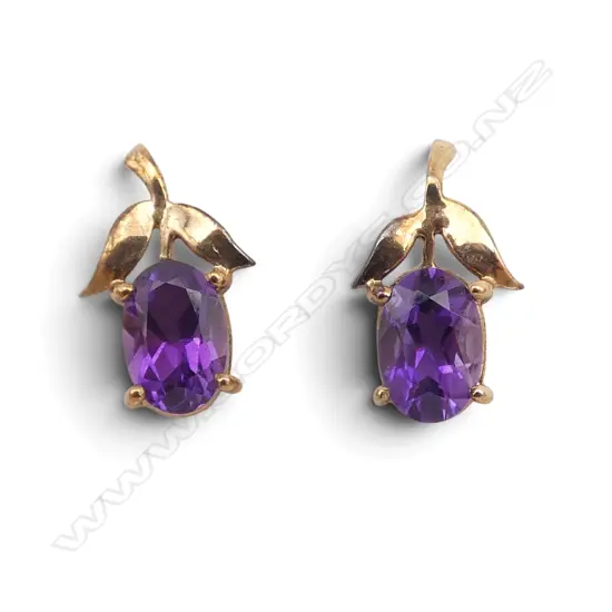 9CT GOLD AND AMETHYST STYLE EARRINGS (only 1 butterfly)