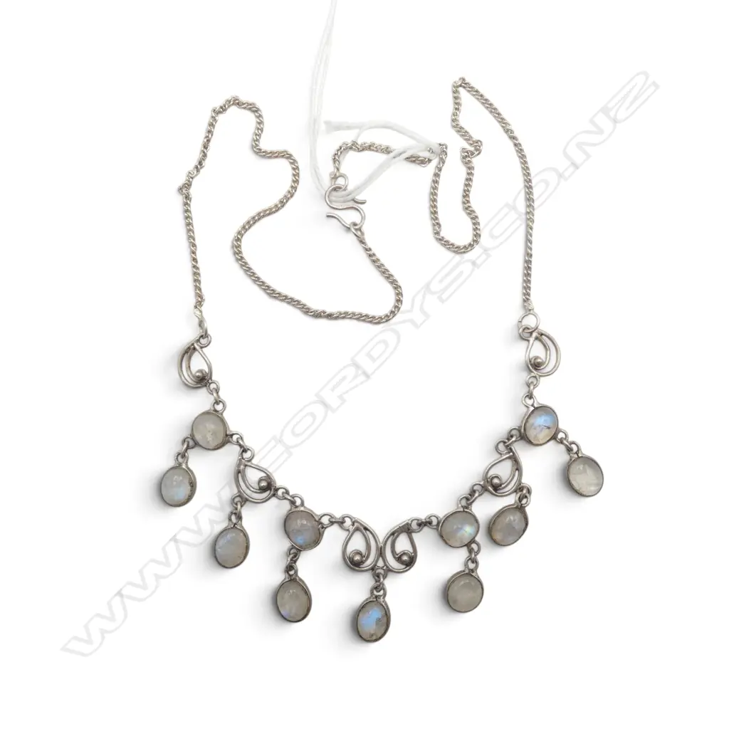 SILVER & multi drop MOONSTONE (opal like effects) PENDANT NECKLACE Image 1++