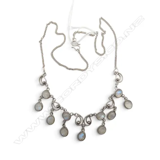 SILVER & multi drop MOONSTONE (opal like effects) PENDANT NECKLACE