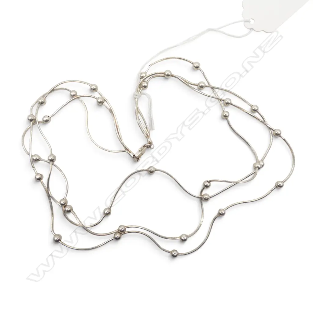 STG SILVER snake link & multi small ball TRIPLE STRAND NECKLACE. L.400mm Image 1++