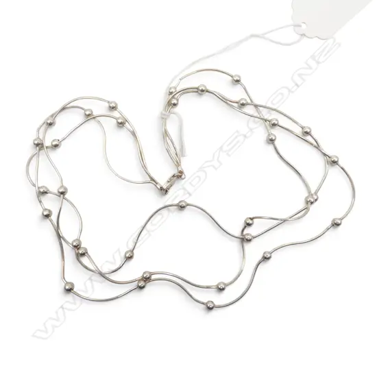 STG SILVER snake link & multi small ball TRIPLE STRAND NECKLACE. L.400mm