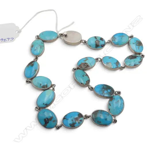 SILVER TURQUOISE NECKLACE by FEDERICO JIMENEZ, L.440mm, stamped sterling & JF