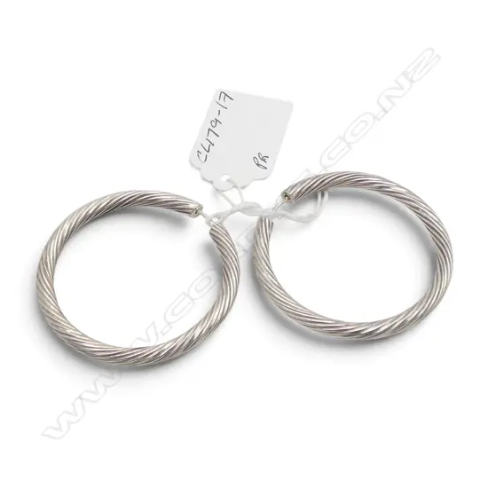 PR LRG SILVER TWISTED HOOP EARRINGS
