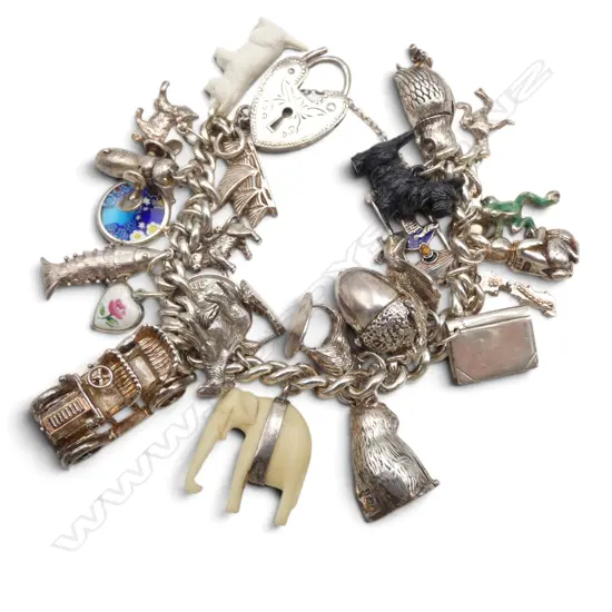SILVER CHARM BRACELET 24 CHARMS INCL. BUZZY BEE  92gms