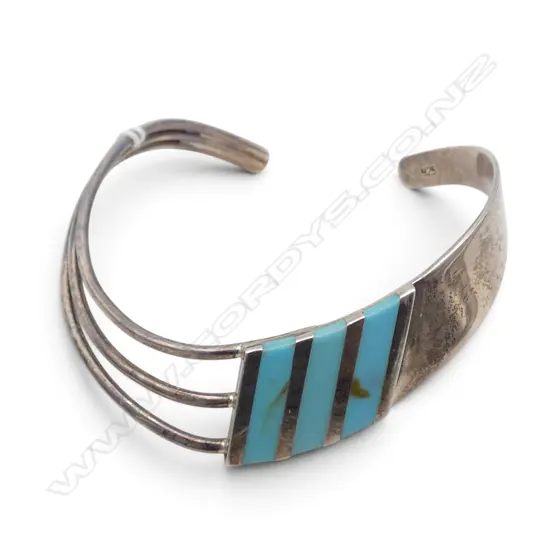 STG SILVER & TURQUOISE TRIPLE PANELLED BANGLE