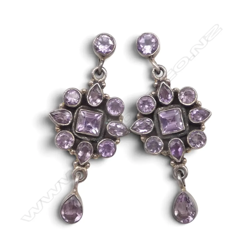 PR 925 SILVER & AMETHYST EARRINGS 45x15mm Image 1++