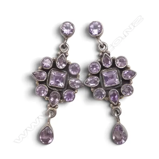 PR 925 SILVER & AMETHYST EARRINGS 45x15mm