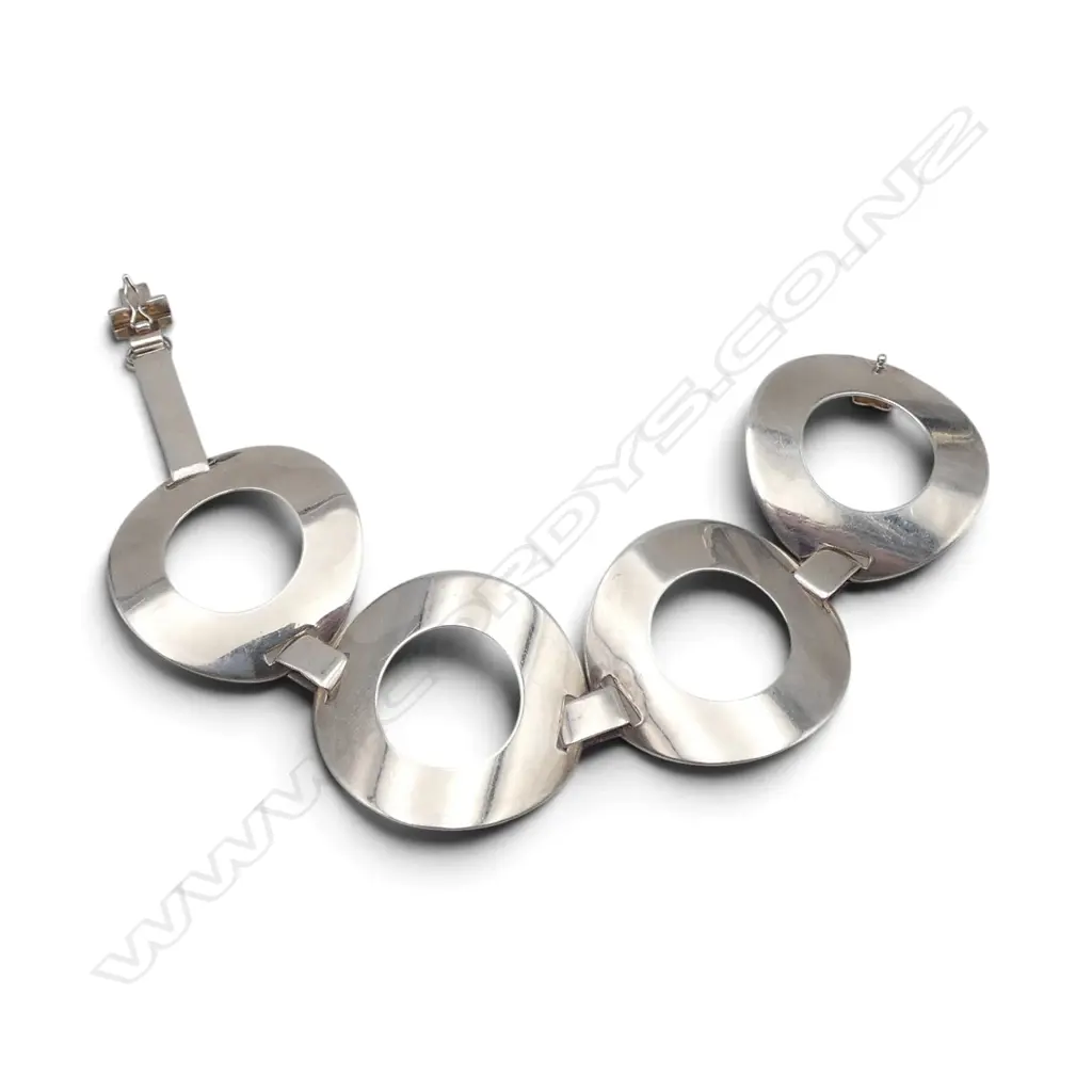 925 SILVER RETRO LOOK BRACELET 4 LGE CURVED RING LINKS. 35.7gms Image 1++