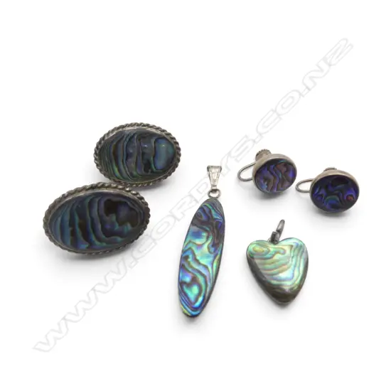 6 PCS SILVER MOUNTED PAUA SHELL JEWELLERY 