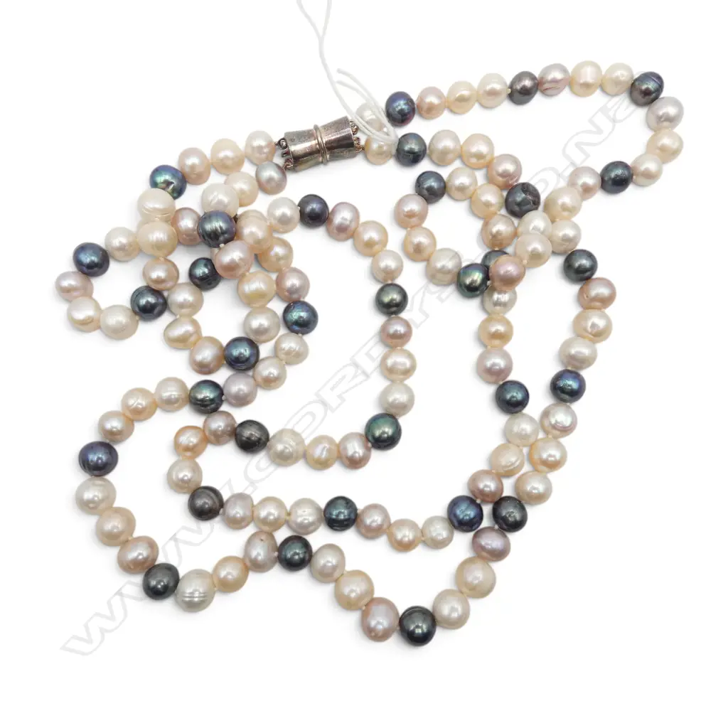 DOUBLE STRAND PEARL NECKLACE w. 925 SILVER MAGNETIC CLASP L.640mm Image 1++