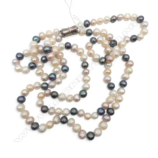 DOUBLE STRAND PEARL NECKLACE w. 925 SILVER MAGNETIC CLASP L.640mm