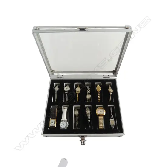 WATCH CASE CONTANING 12 VINTAGE LADIES WRISTWATCHES