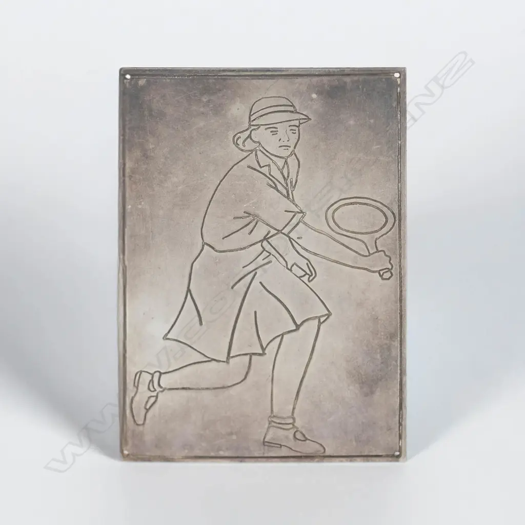 Sterling Silver Tennis Trophy Plaque (tested) ~40gms. 95 x 60mms Image 1++