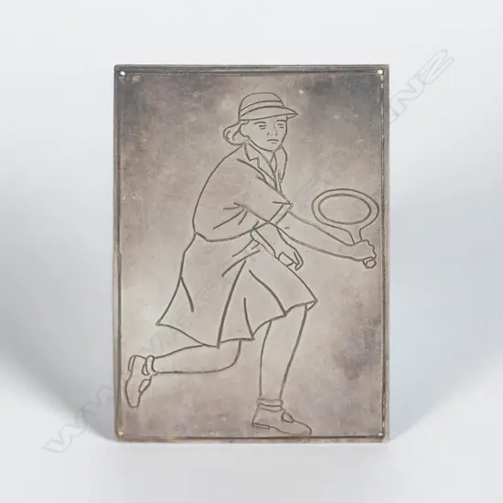 Sterling Silver Tennis Trophy Plaque (tested) ~40gms. 95 x 60mms