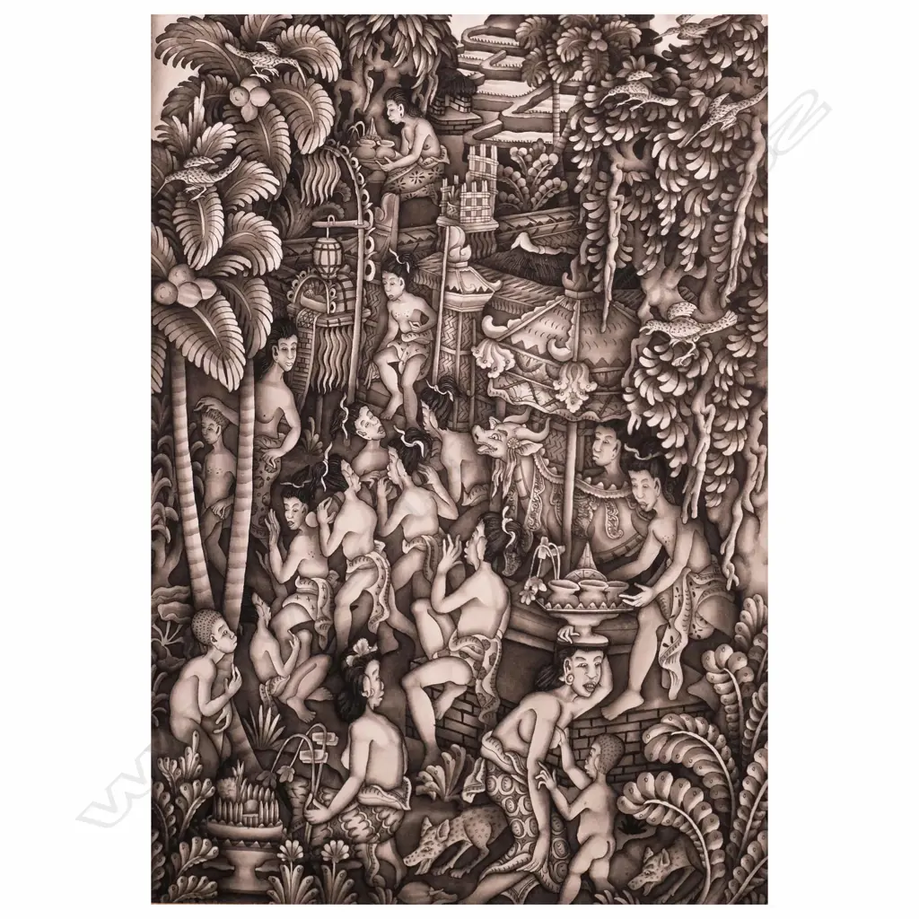 Artist Unknown - Fine Batuan Painting - ink & wash c.1930s Image 1++
