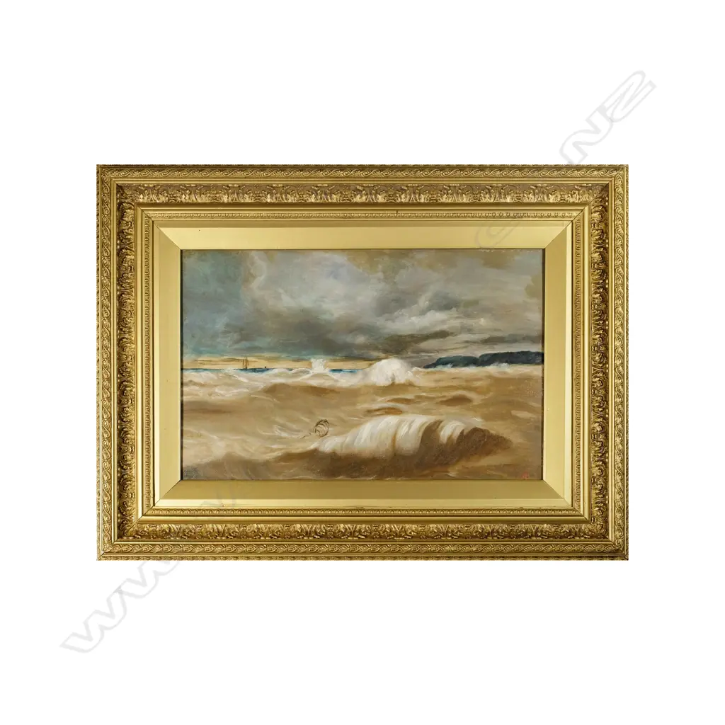 Attr. Charles Decimus Barraud (1822-1897) - Stormy Seascape - Oil on Board c. 1890 Image 1++