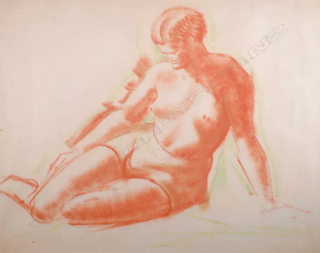 John Weeks (1886-1965) - Nude Study in Two Tones - Conté. c 1930 Image 1++