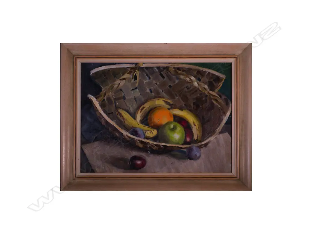 Joan Blomfield (1917-1965) Still Life with Woven Basket - Oil on Board c. 1940s Image 1++