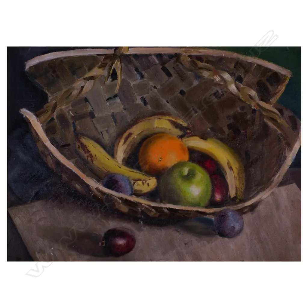 Joan Blomfield (1917-1965) Still Life with Woven Basket - Oil on Board c. 1940s Image 1++