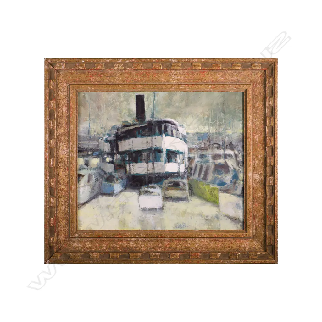 Attr. Peter Reid (1932-2017) - untitled (Auckland Ferry). Oil Image 1++