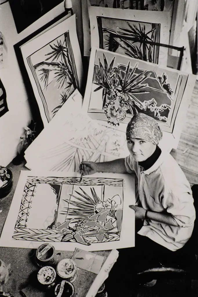 Claudia Pond Eyley in Her Studio - Photographer Unknown - Silver Gelatin Photograph. c. 1986 Image 1++