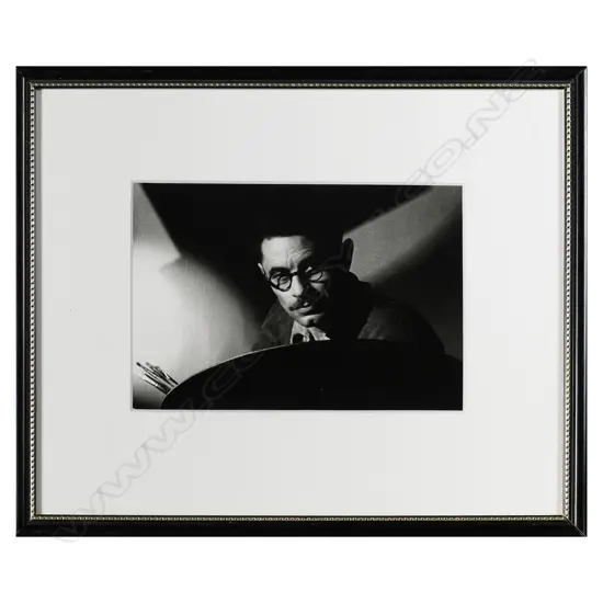 Russell Clark with easel and brushes - silver gelatin photograph