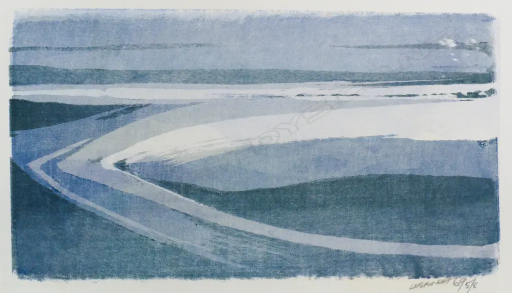 Les Finch (1940-1983) - Blue Coastline - handmade screenprint 5/8. 1969 Image 1++