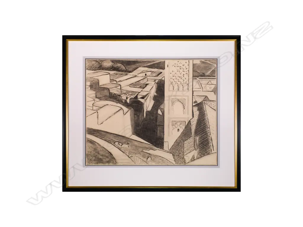John Weeks (1886-1965) - Rooftops (Morocco) - Charcoal. late 1920s Image 1++