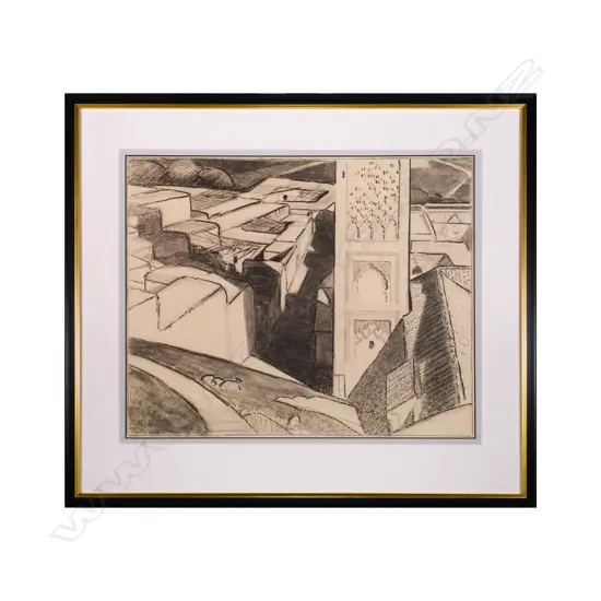 John Weeks (1886-1965) - Rooftops (Morocco) - Charcoal. late 1920s