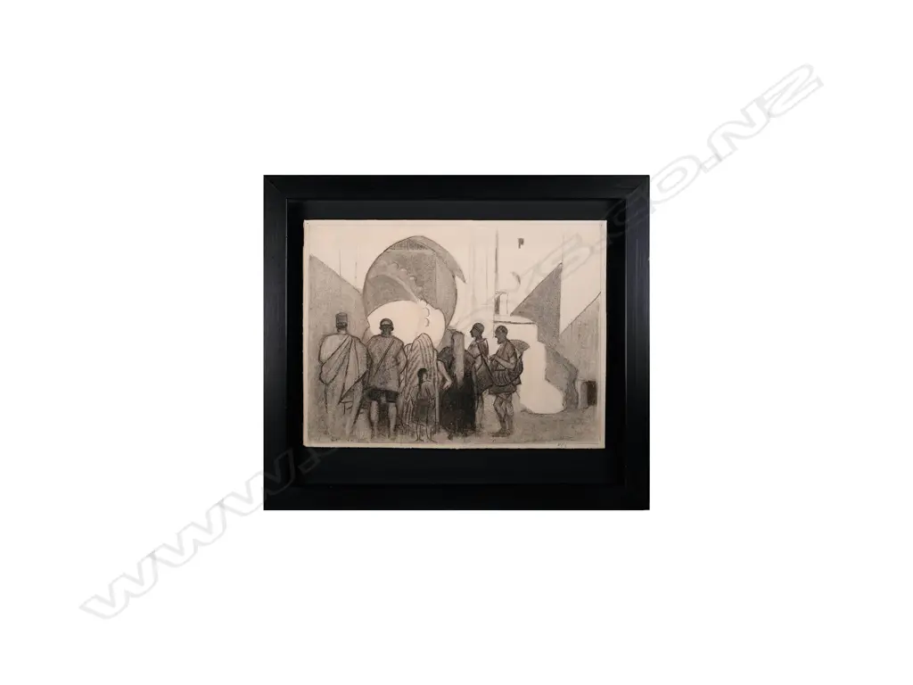 John Weeks (1886-1965) - Fez (Market Scene) - charcoal c. 1920s. signed Image 1++