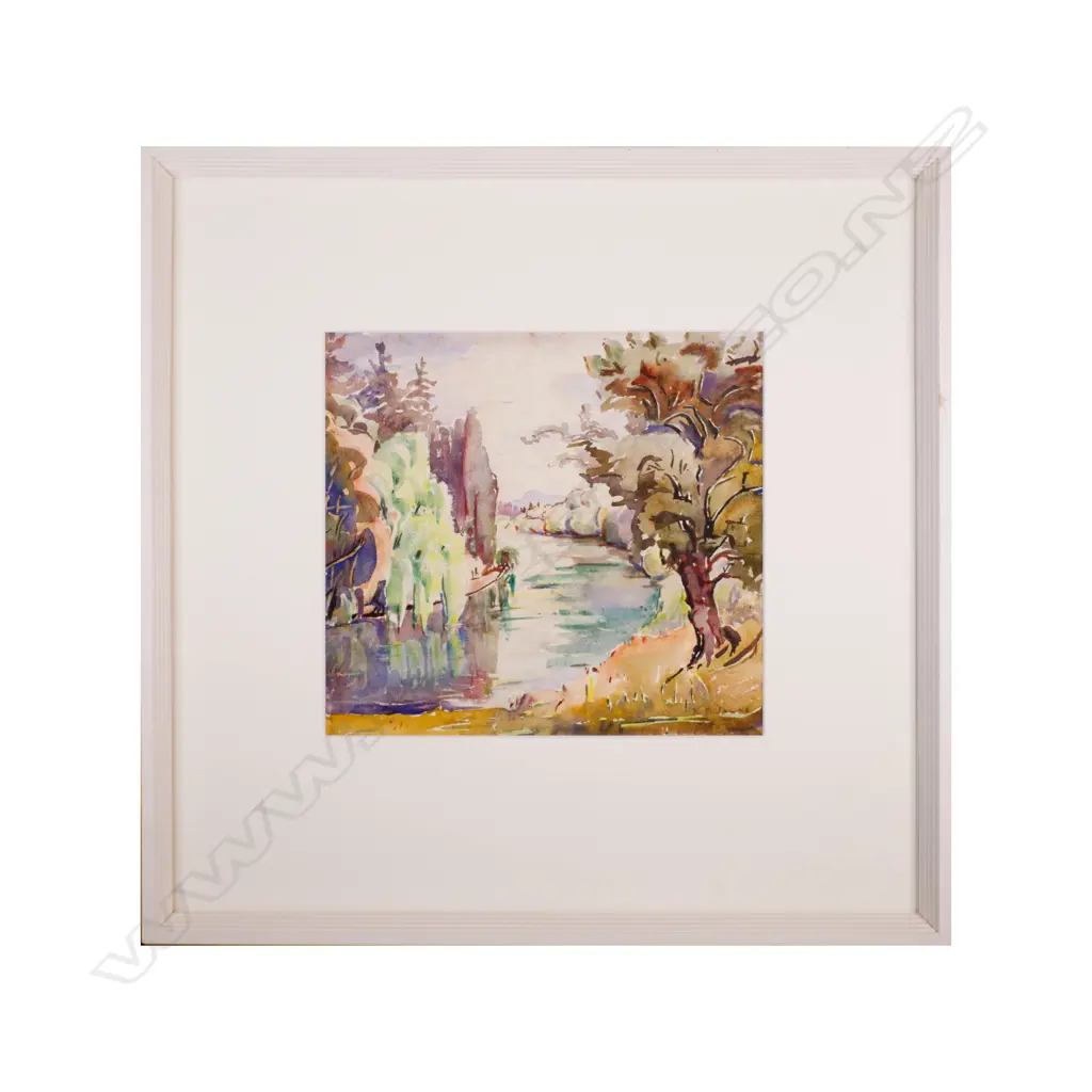 Eana B. Jeans  (1890-1986) - River Landscape (Hawkes Bay) - watercolour Image 1++