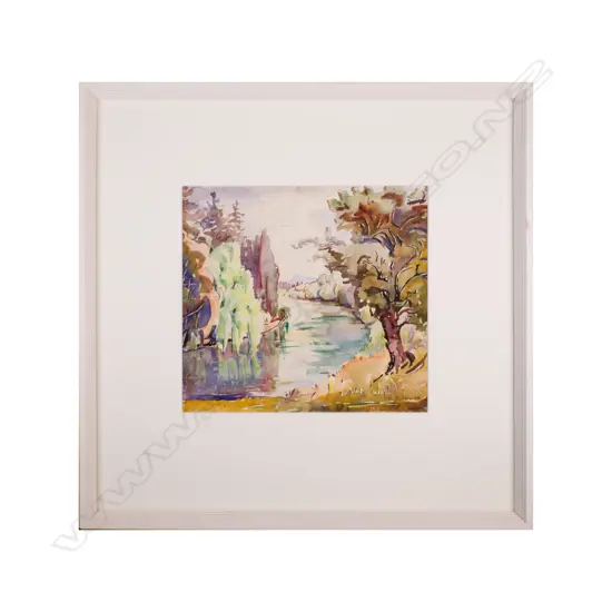 Eana B. Jeans  (1890-1986) - River Landscape (Hawkes Bay) - watercolour