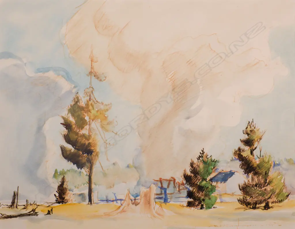 Reg Waghorn (1898-1987) - Early Days Wairakei - Watercolour. 1955 Image 1++