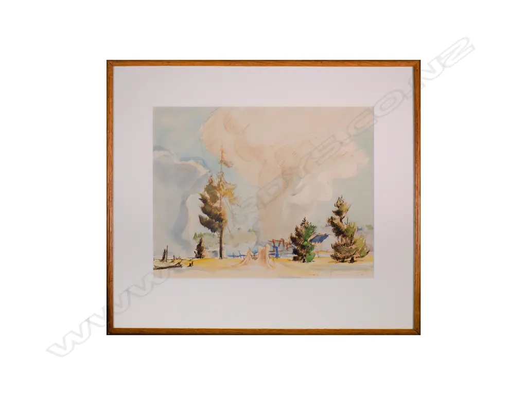 Reg Waghorn (1898-1987) - Early Days Wairakei - Watercolour. 1955 Image 1++