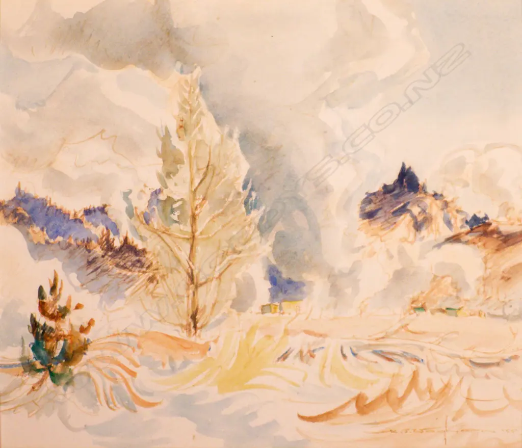 Reg Waghorn (1898-1987) - Steam Bores Wairakei - Watecolour. 1955 Image 1++